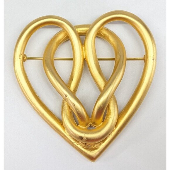 Vtg Large Givenchy Matte Gold Tone Infinity Knotted Hearts Statement Brooch Pin - Picture 5 of 7